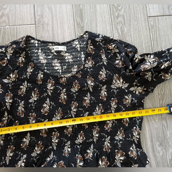 Croft & Barrow|Black floral midi dress, 3/4 sleeve & smocking•••Boho cottagecore - Picture 11 of 12